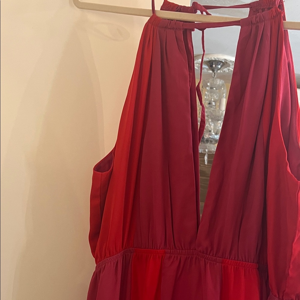 Red and Pink Sleeveless Dress